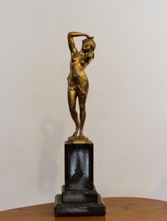 Charles Massé, Gilt bronze Sculpture, Naked lady