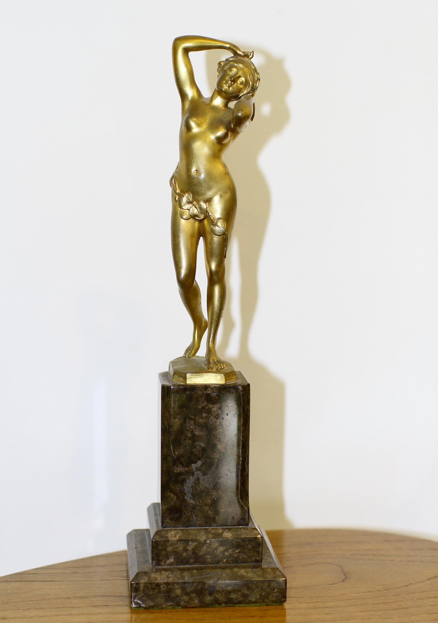 Art Nouveau Charles Massé, Gilt bronze Sculpture, Naked lady For Sale