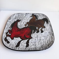 Plaque murale décorative en céramique 'Wild Horses' de Burkart Keramik (Suisse) des années 1960