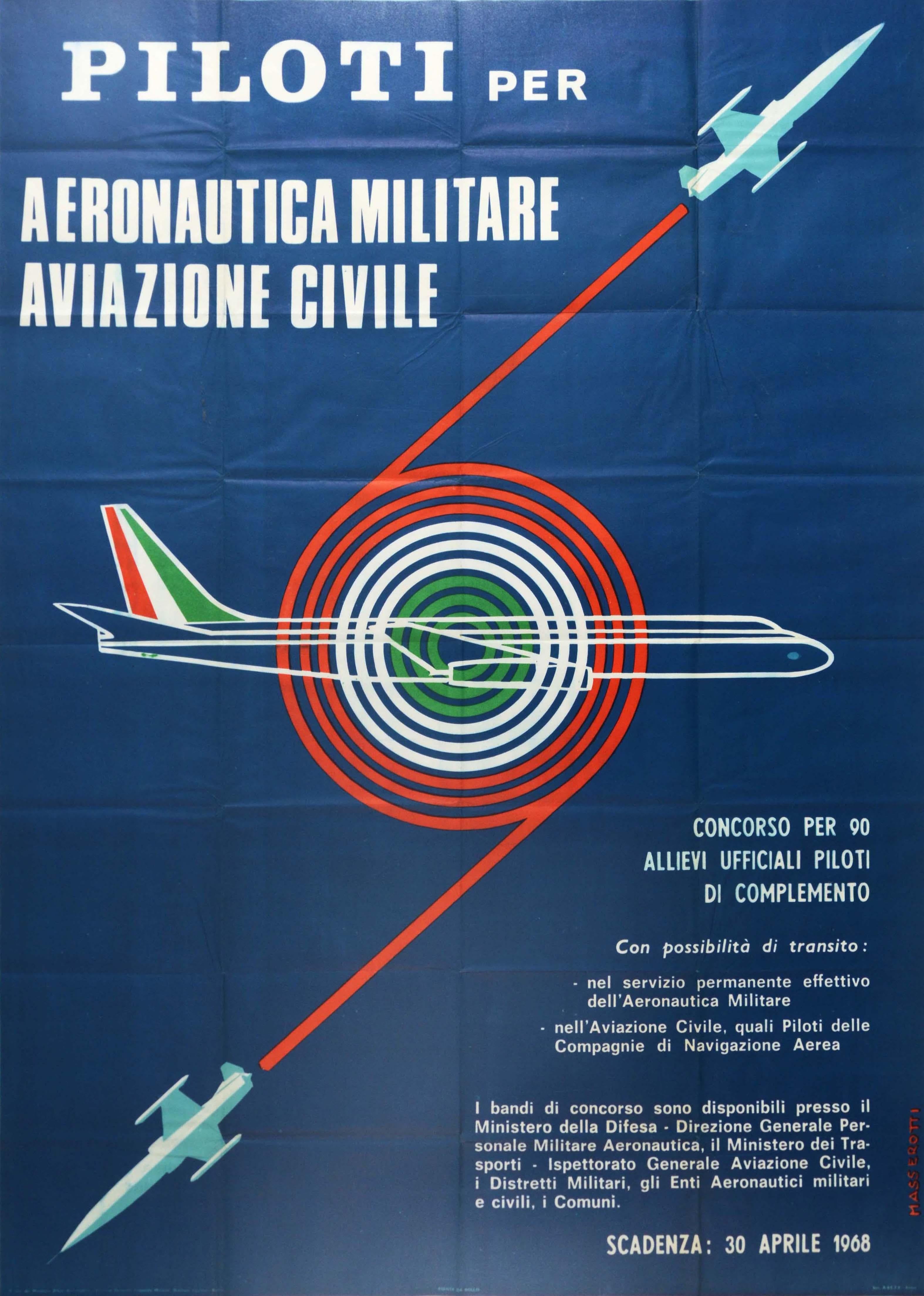 Masserotti Print - Original Vintage Poster Pilot Recruitment Civil Aviation Italy Air Force Piloti