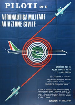 Poster originale d'epoca Pilota Reclutamento Aviazione Civile Italia Aeronautica Militare Piloti