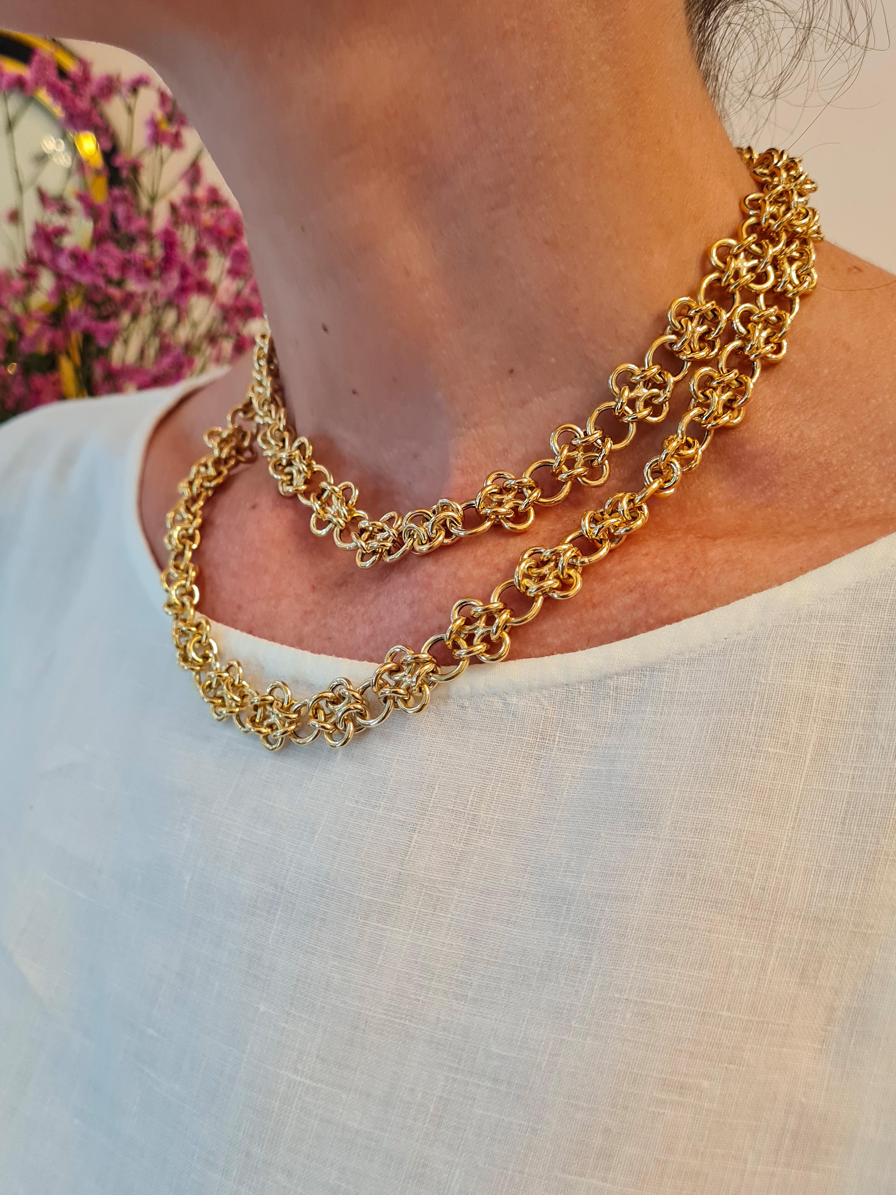 Women's or Men's Massive Byzantine Knitted Necklace in 18 kt Yellow Gold  For Sale