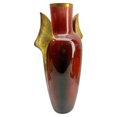 Jarrón Massier Art Nouveau de mayólica esmaltada con asas, hacia 1890