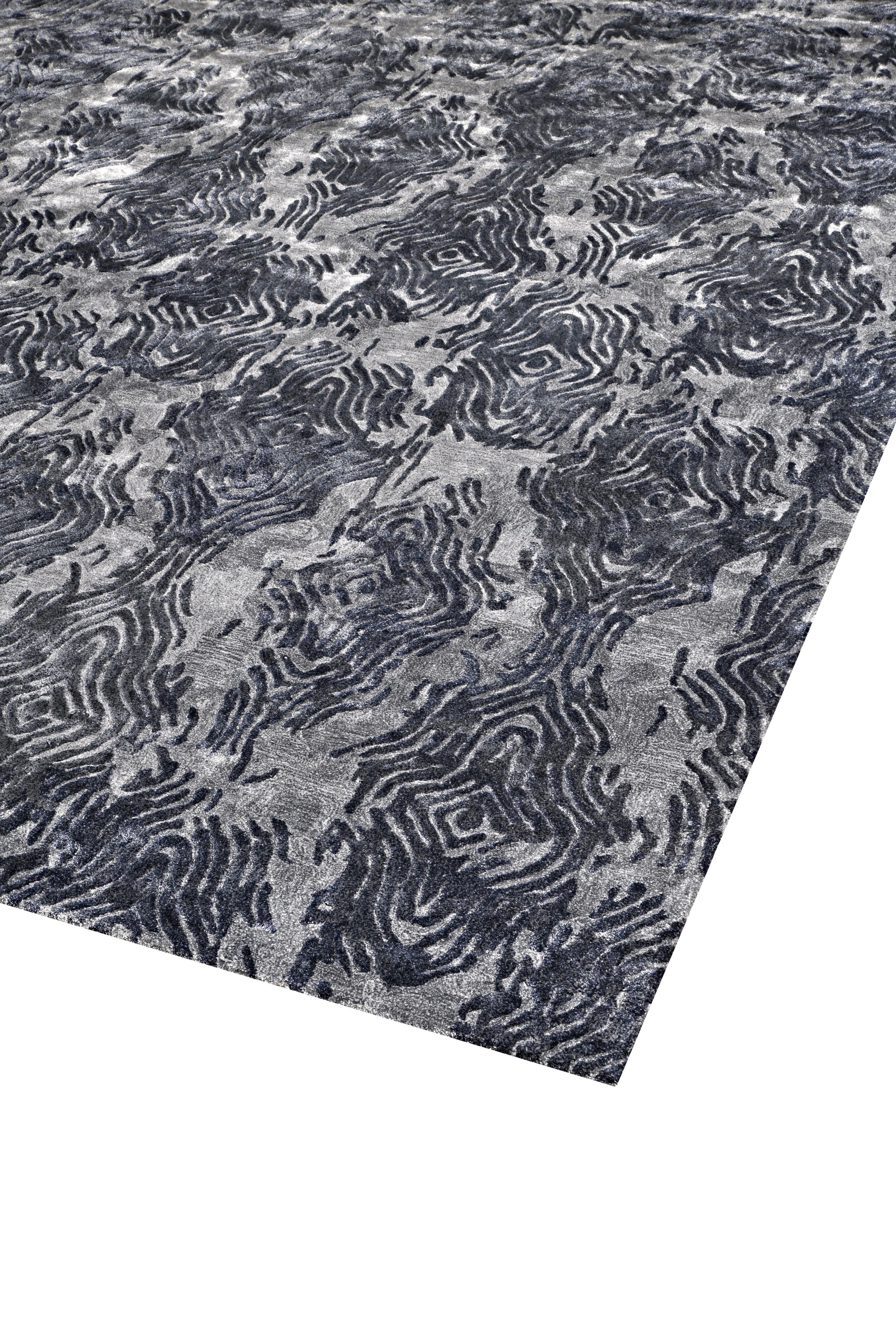 Bamboo MASSIF Hand Tufted Contemporary Rug in Grey Gold and Taupe Grey Colours By Hands For Sale