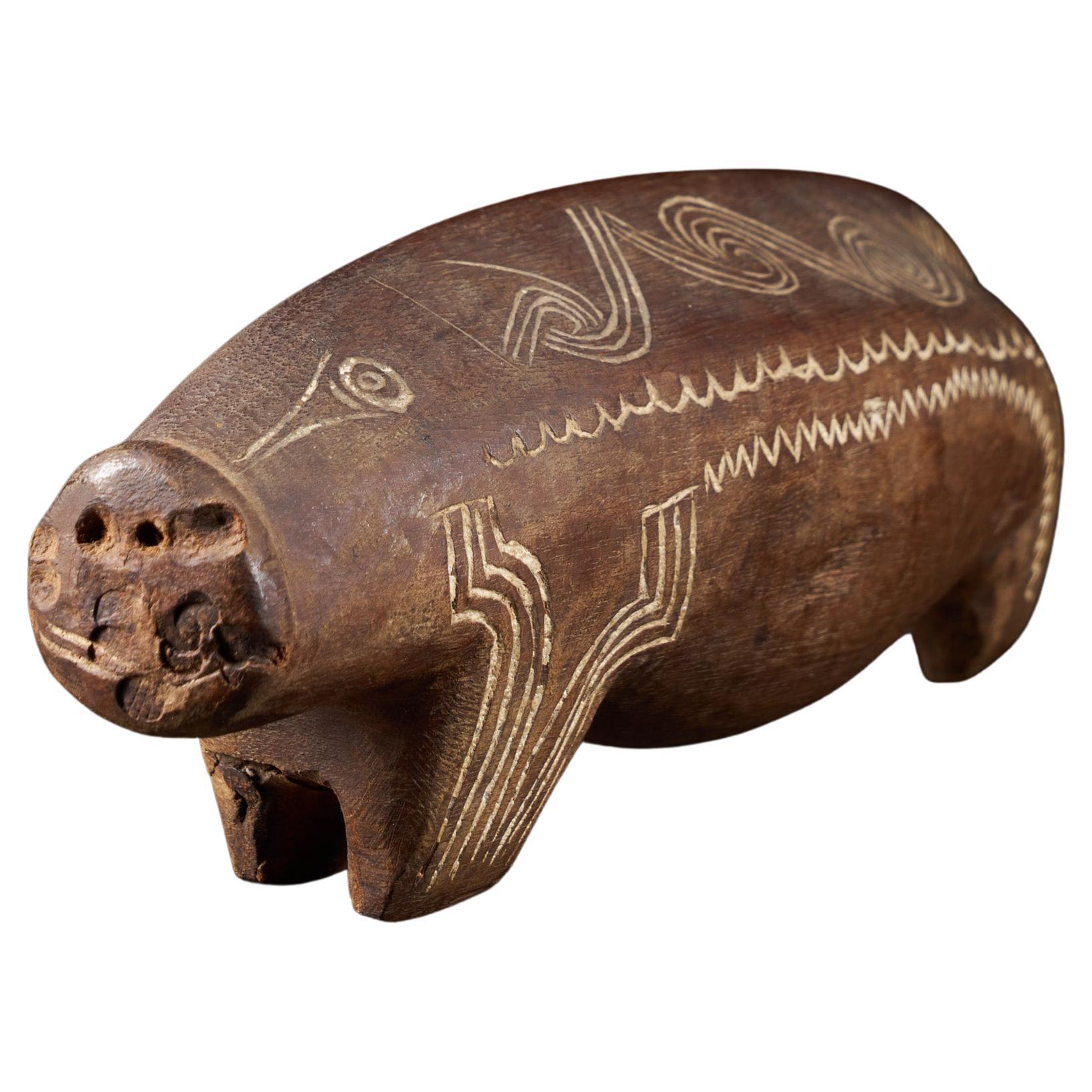 Ethno Design Massim People, Trobiand Islands, Wooden Charm Pig Sculpture