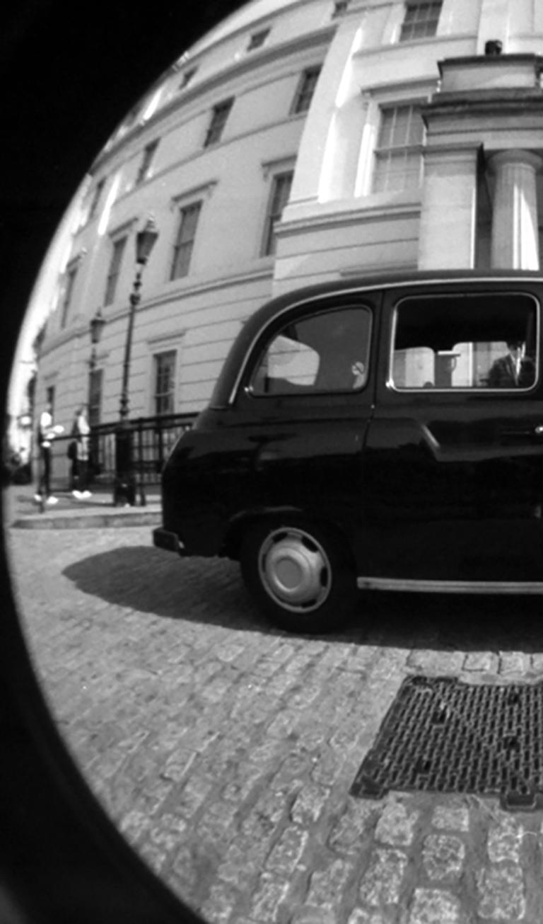 Black Cab- Massimiliano Muner B&W Fish Eye Lens Photo For Sale 2