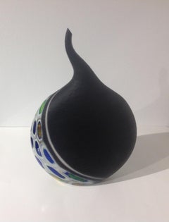 Massimiliano Schiavon Black Large Murano Battuto Murrine Vase with Pinwheel