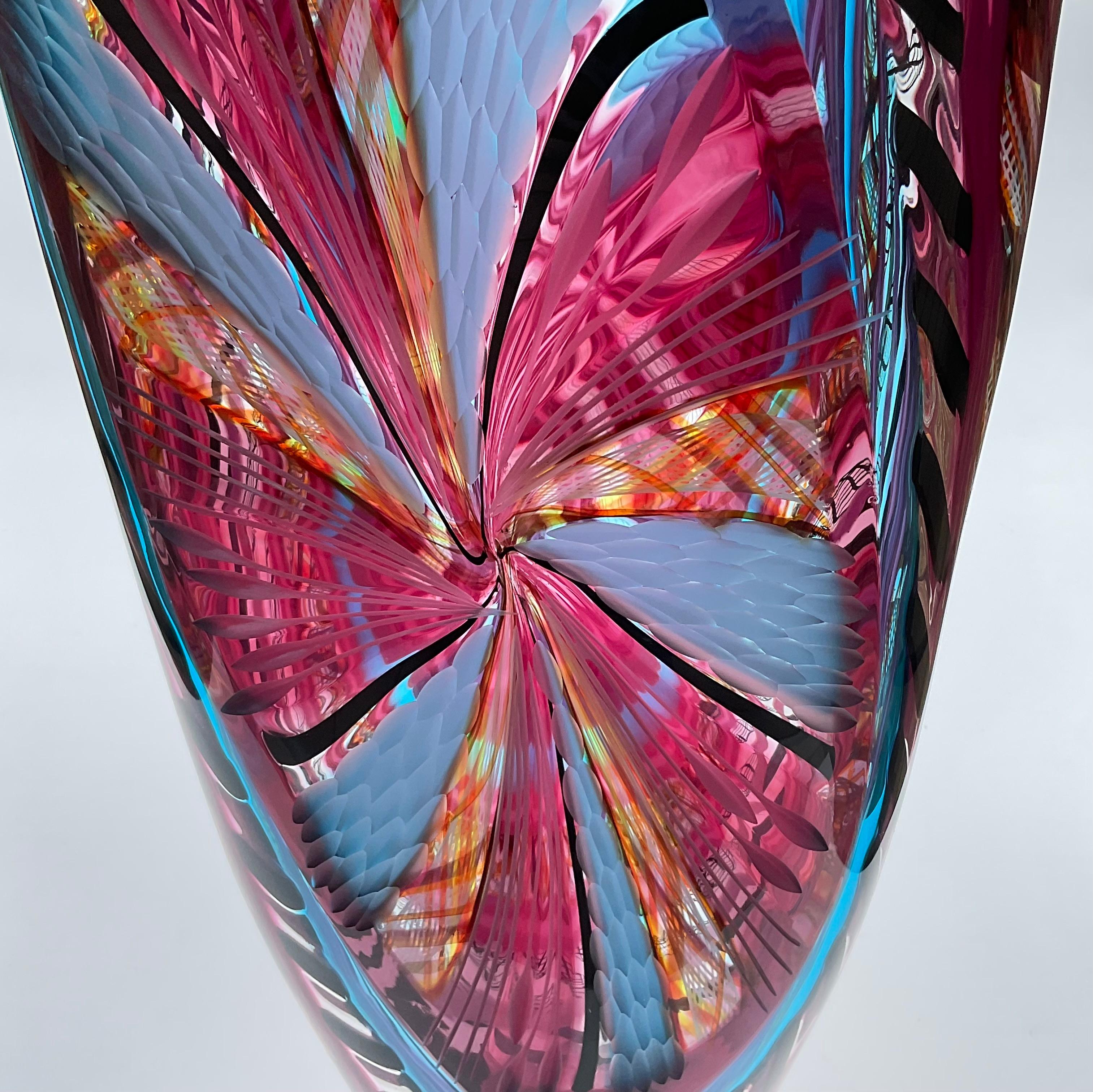 Mid-Century Modern Massimiliano Schiavon LARGE Murano Glass Vase with pinwheel and fine battuto 