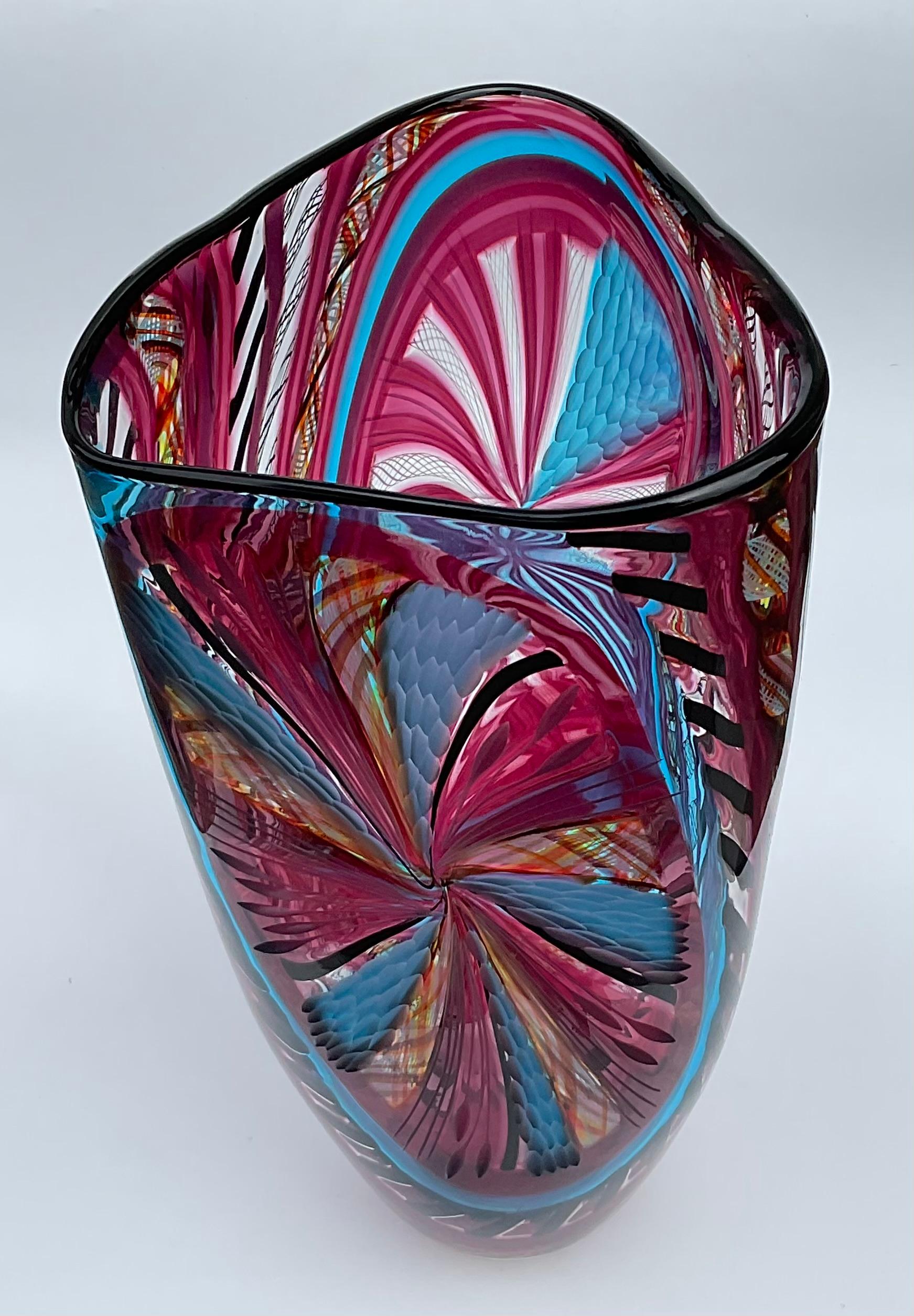 Contemporary Massimiliano Schiavon LARGE Murano Glass Vase with pinwheel and fine battuto 