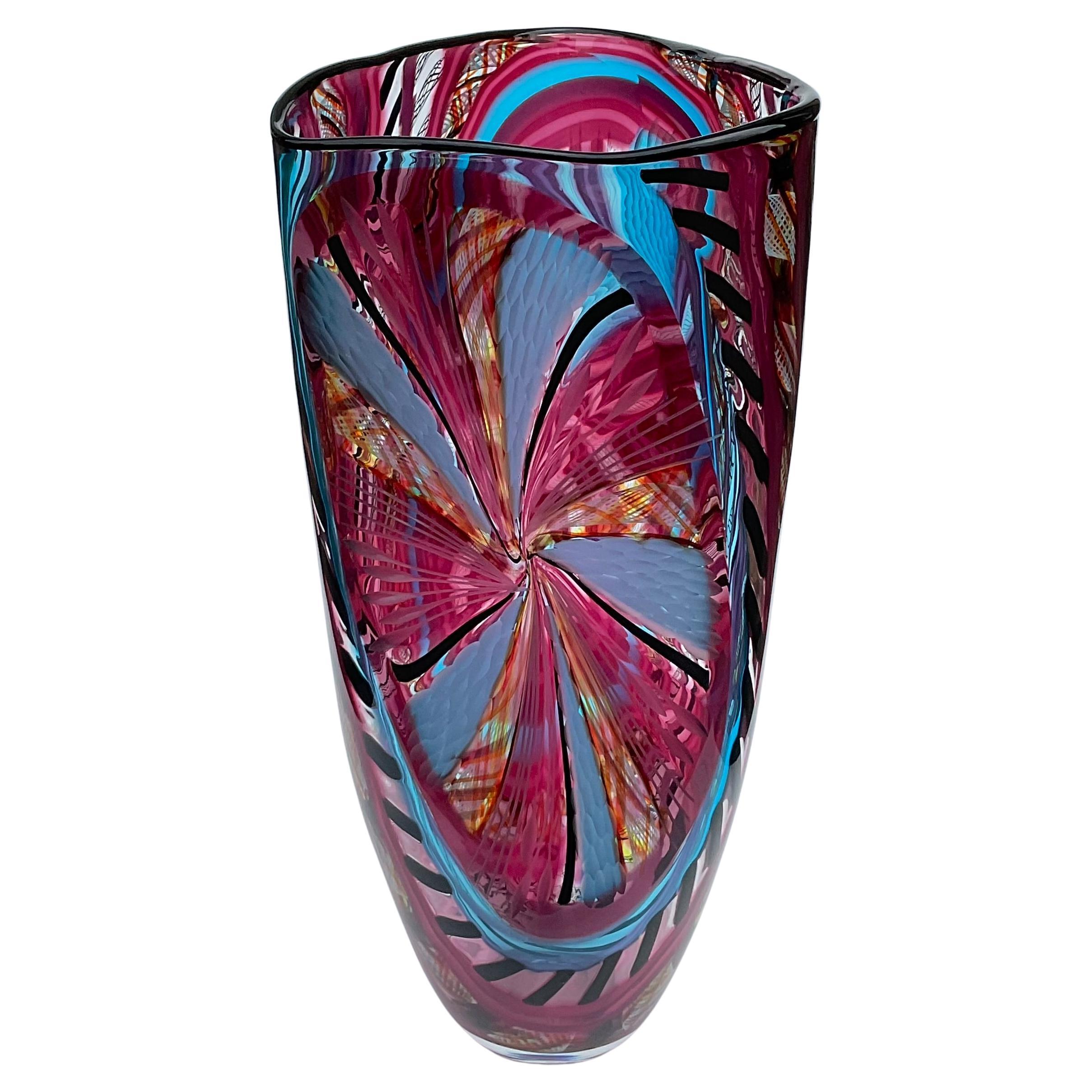Massimiliano Schiavon LARGE Murano Glass Vase with pinwheel and fine battuto 