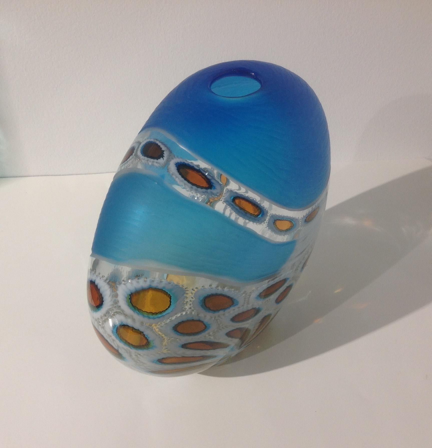 Mid-Century Modern Massimiliano Schiavon sky blue Large Murano Battuto Murrine vase For Sale