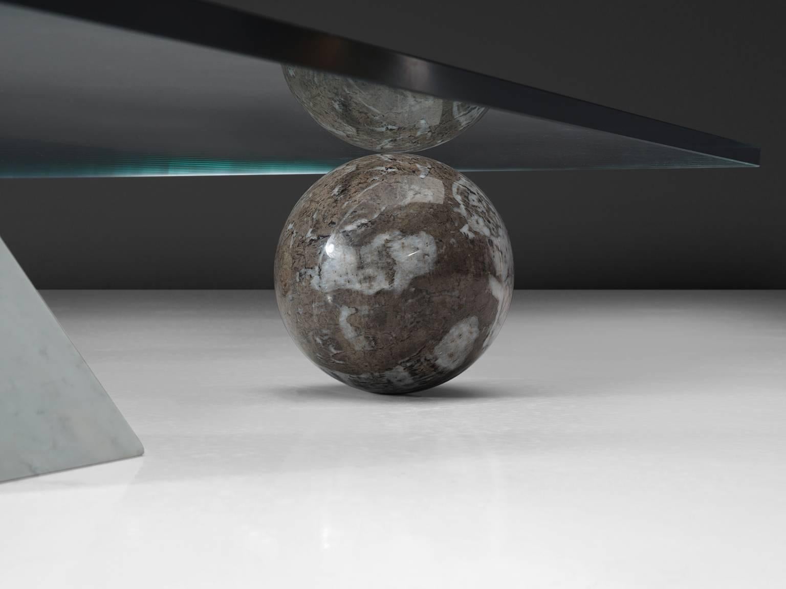 Italian Massimo & Lella Vignelli 'Metafora' Coffee Table in Marble and Travertine