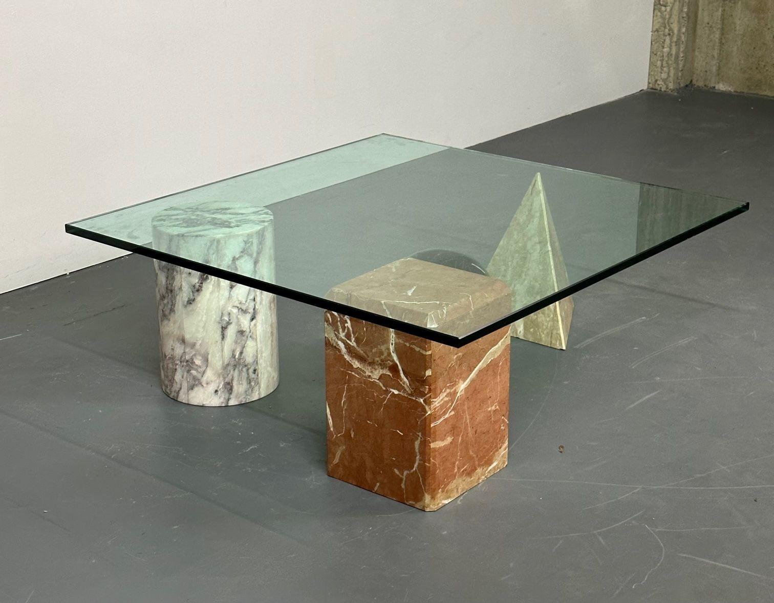 Massimo and Leila Vignelli Style Marble and Glass Coffee / Low Table, Modern 6