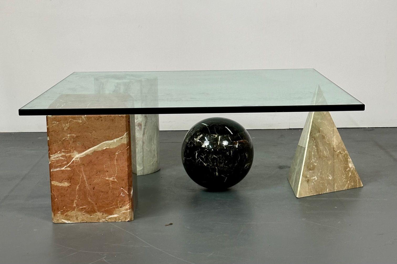 Contemporary Massimo and Leila Vignelli Style Marble and Glass Coffee / Low Table, Modern