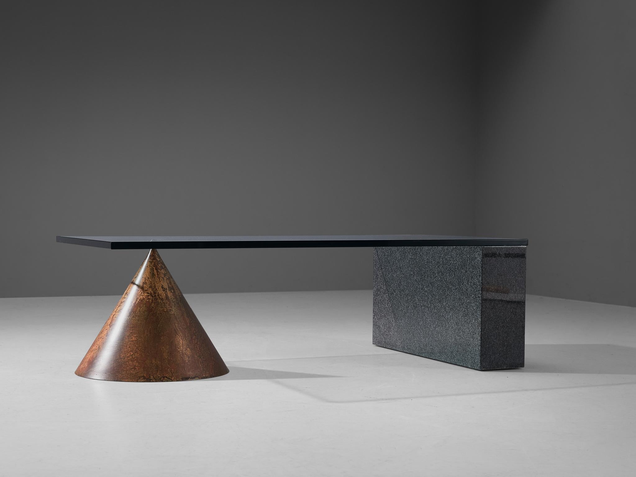 Post-Modern Massimo and Lella Vignelli Coffee Table in Copper, Granite and Glass
