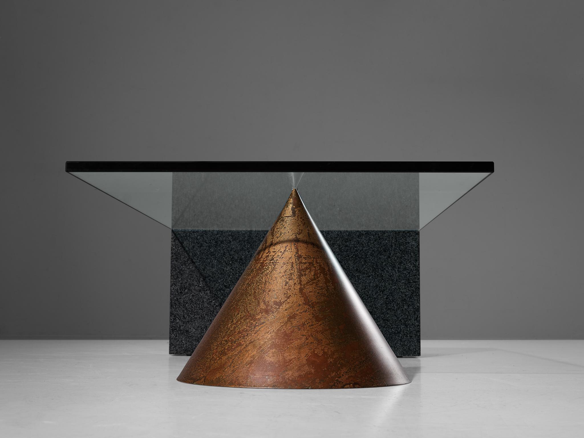 Italian Massimo and Lella Vignelli Coffee Table in Copper, Granite and Glass