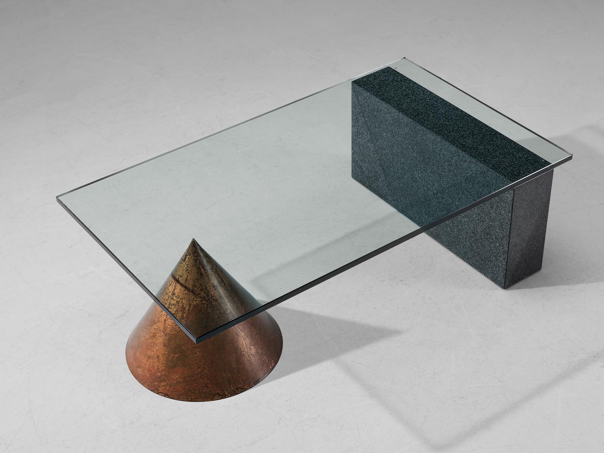 Massimo and Lella Vignelli Coffee Table in Copper, Granite and Glass 1