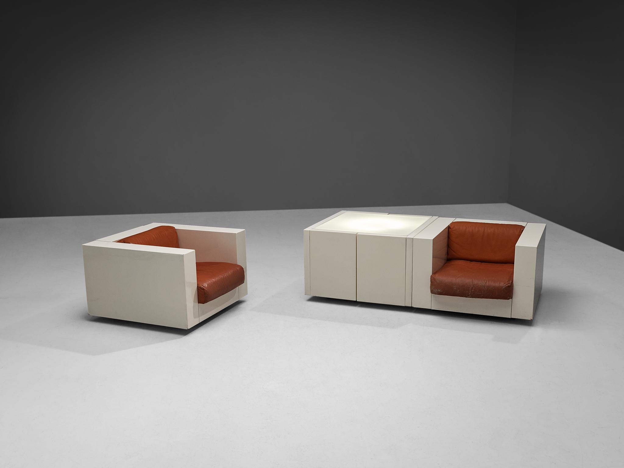 Mid-Century Modern Massimo and Lella Vignelli for Poltronova Pair of Lounge Chairs with Light Table