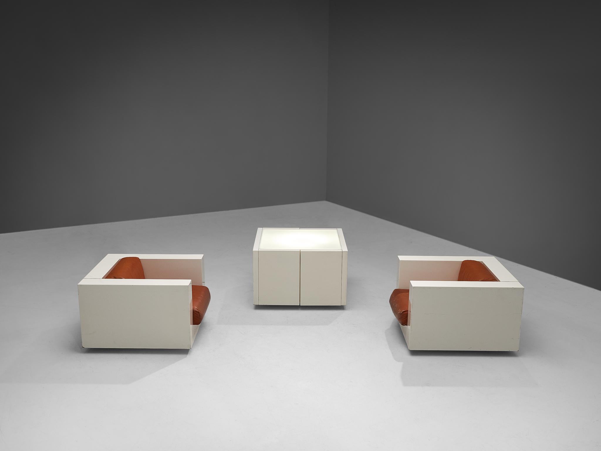 Mid-20th Century Massimo and Lella Vignelli for Poltronova Pair of Lounge Chairs with Light Table