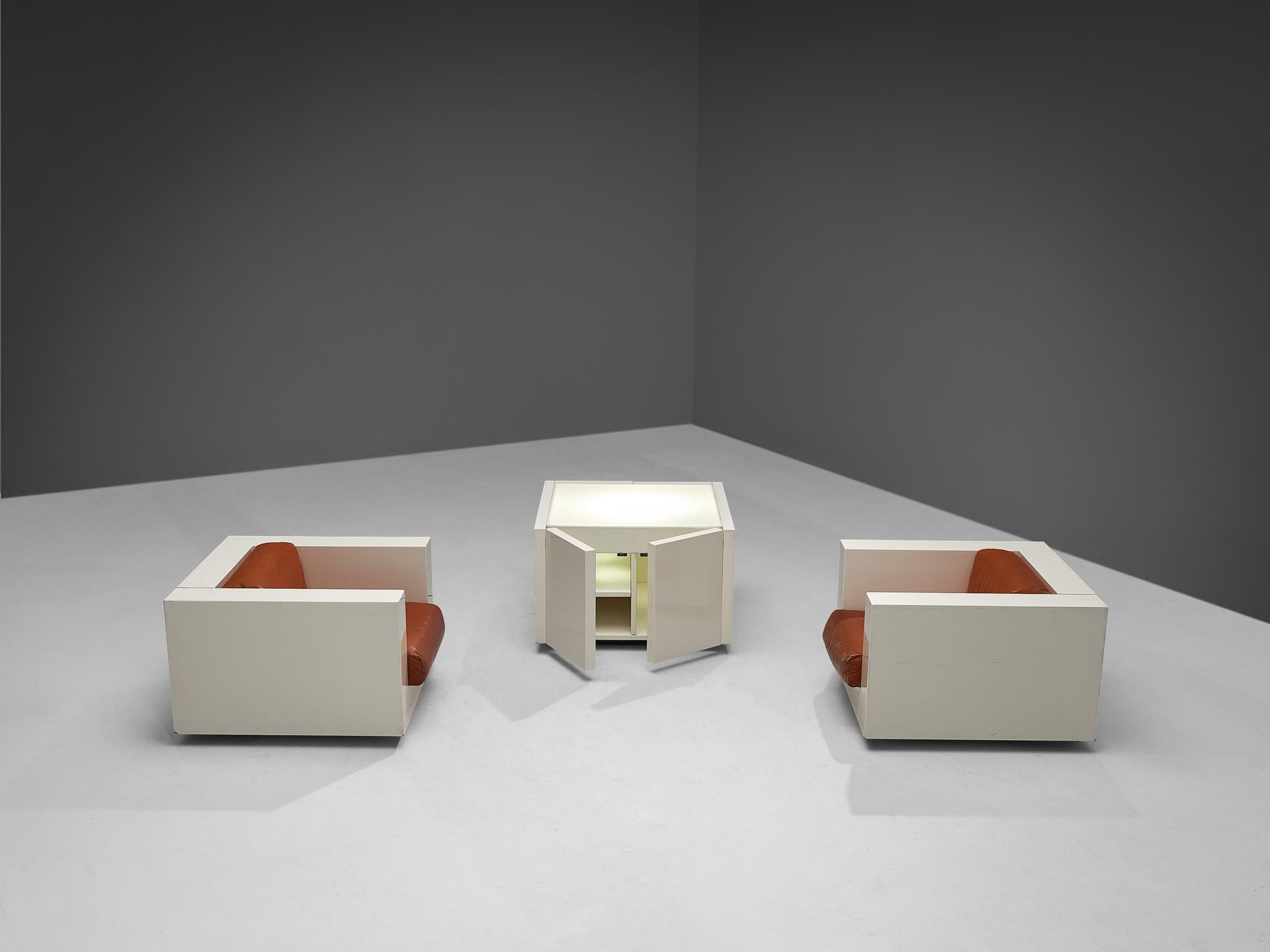 Leather Massimo and Lella Vignelli for Poltronova Pair of Lounge Chairs with Light Table