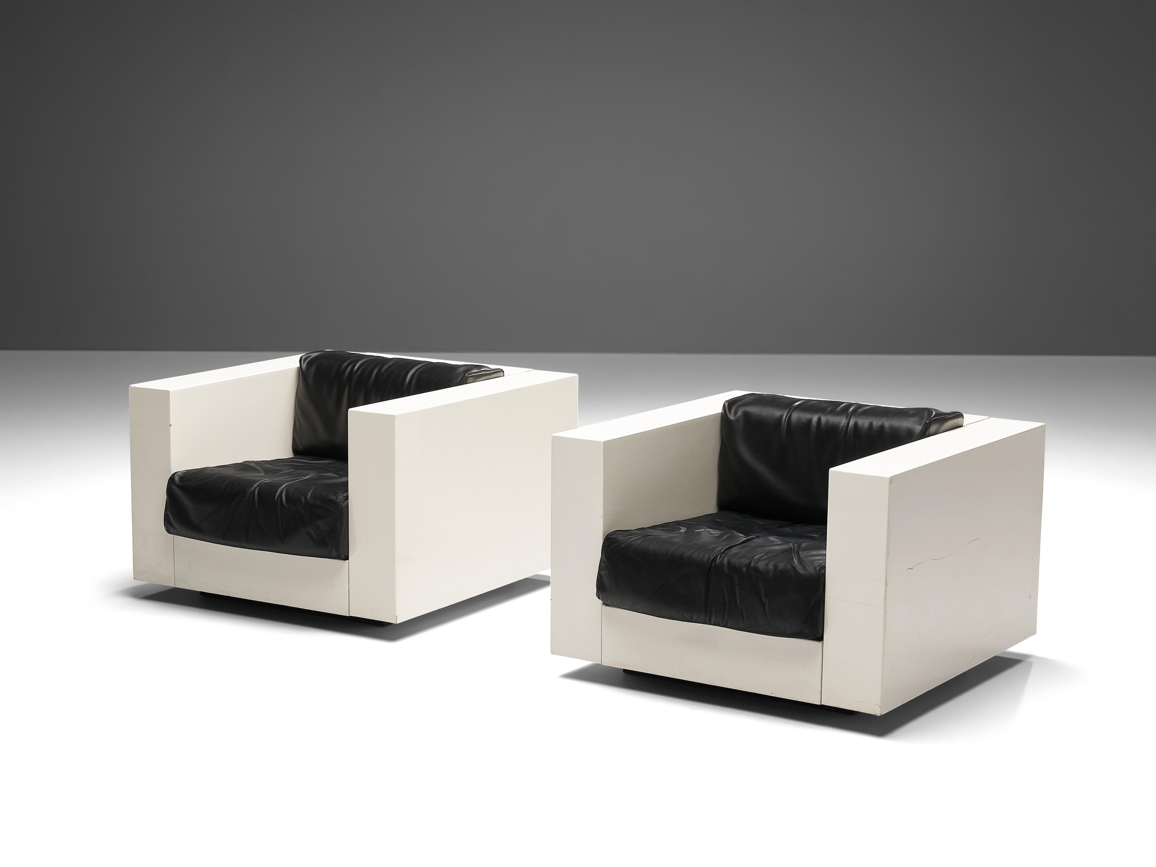 Italian Massimo and Lella Vignelli for Poltronova Pair of Lounge Chairs Black Leather