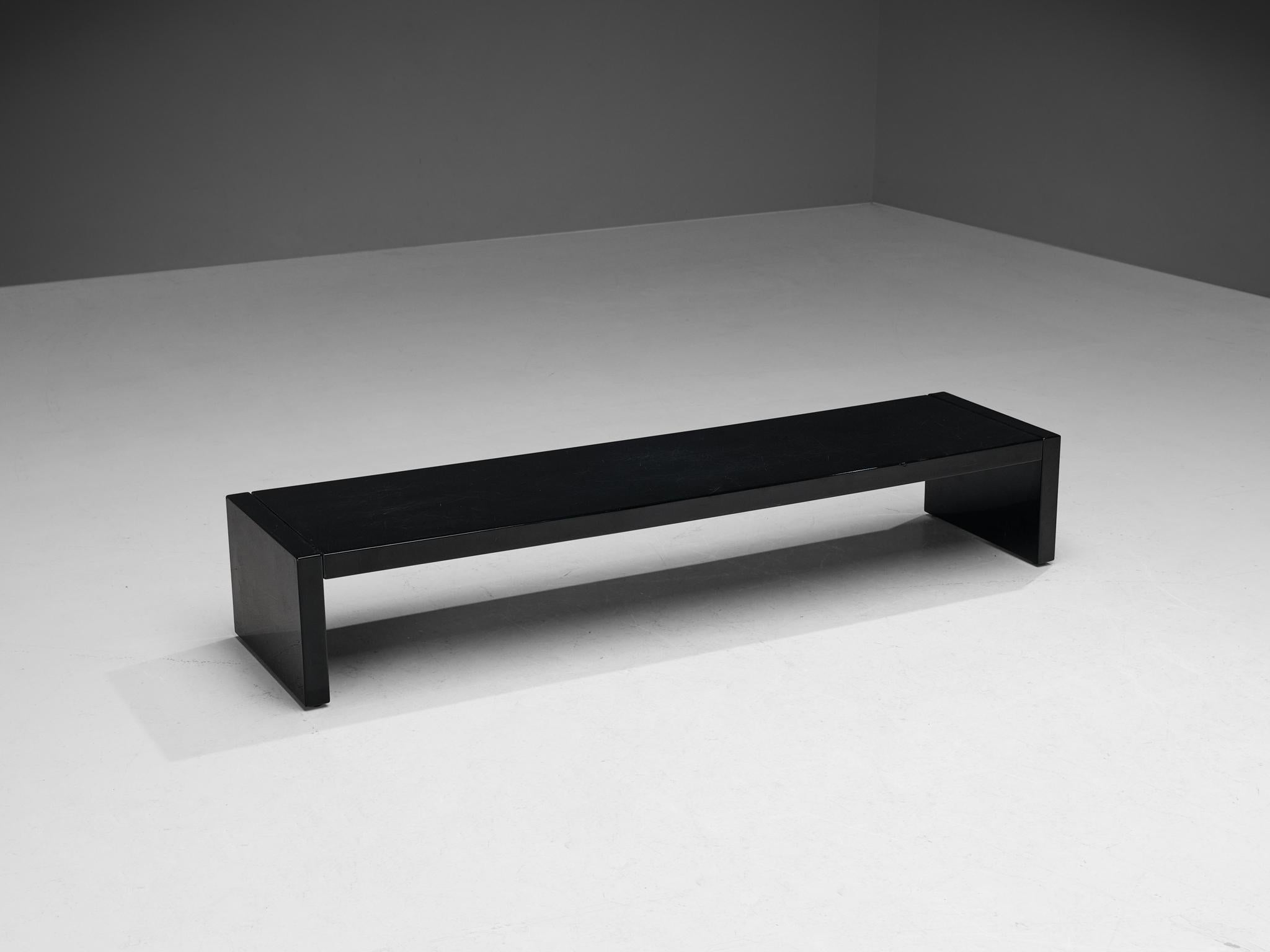 Massimo and Lella Vignelli for Poltronova, coffee table, lacquered wood, 1960s.

A strong structured rectangular coffee table in luscious high gloss black lacquer. The table consists of three equally thick and sturdy parts of lacquered wood that