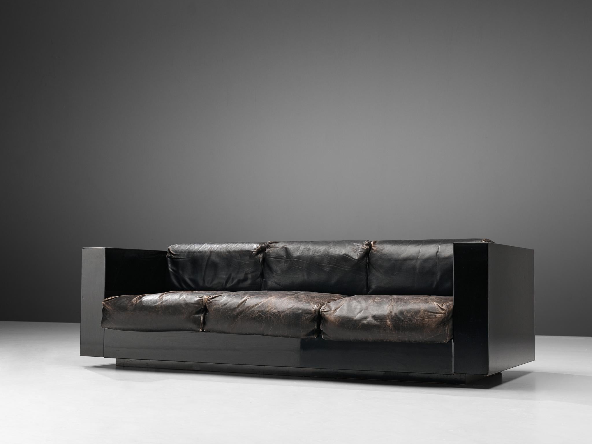 Massimo and Lella Vignelli for Poltronova 'Saratoga' Sofa in Black Leather 1
