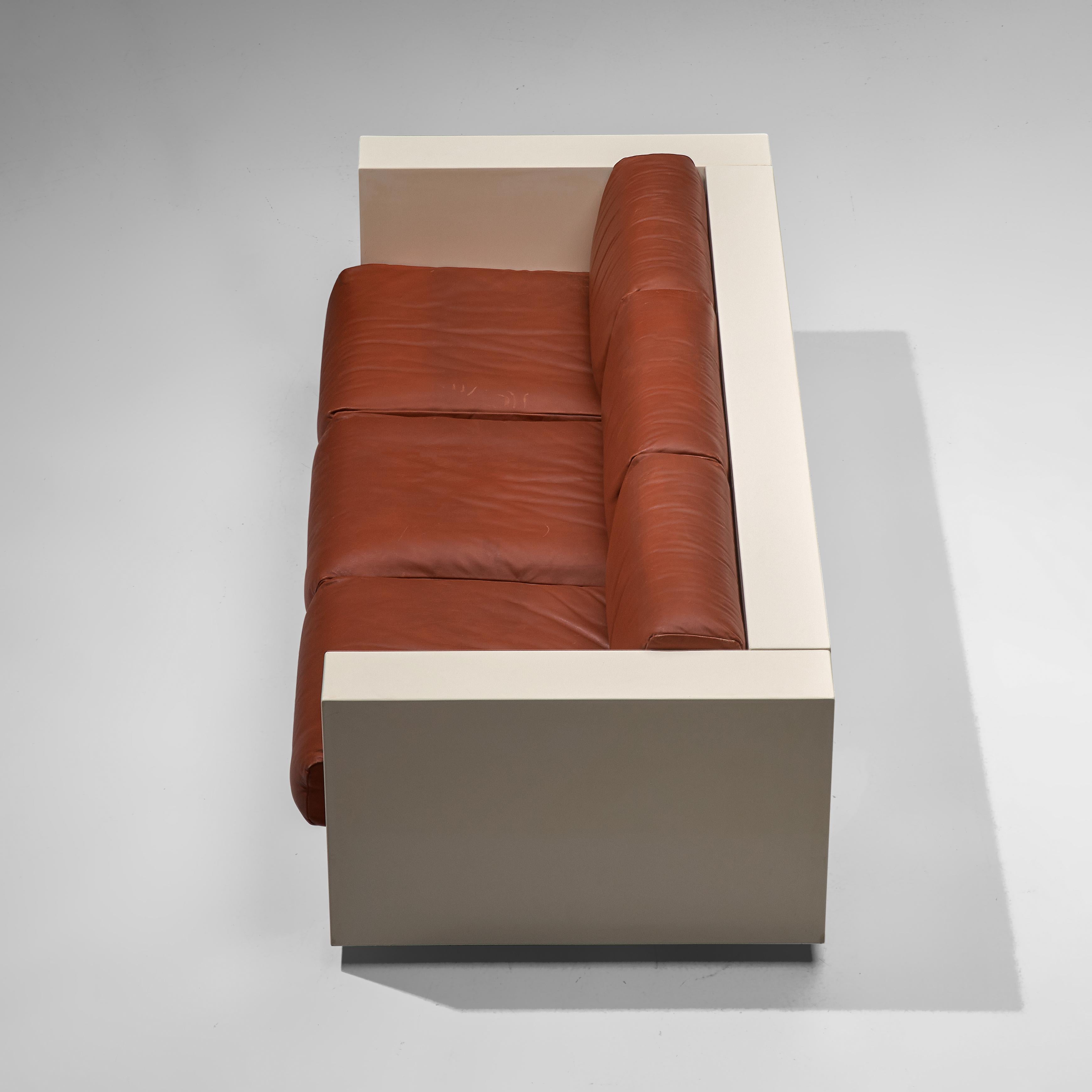 Massimo and Lella Vignelli for Poltronova White 'Saratoga' Sofas in Red Leather 3