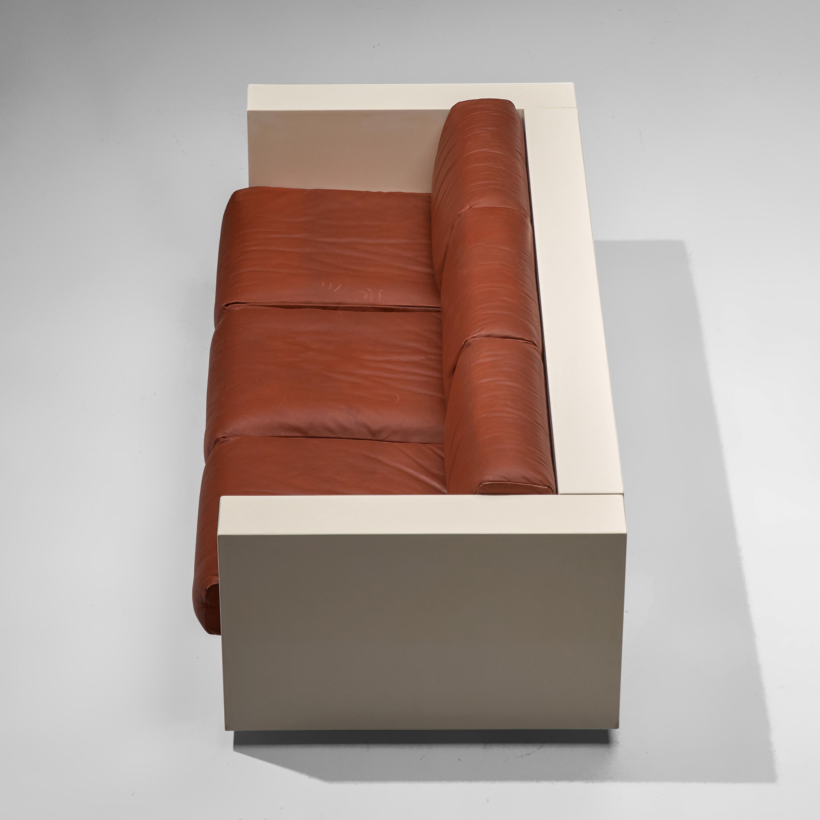 Mid-Century Modern Massimo and Lella Vignelli for Poltronova White 'Saratoga' Sofa in Red Leather