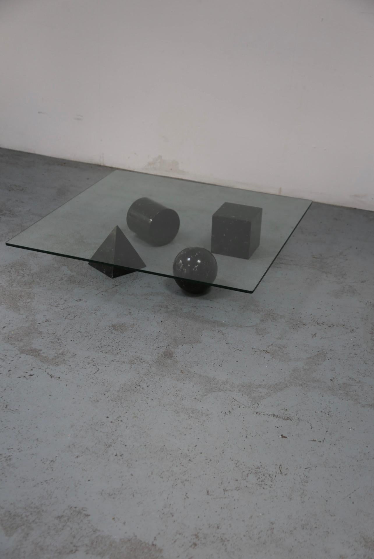 Massimo and Lella Vignelli ‘Metaphora’ Coffee Table in Black Marble and Glass 4