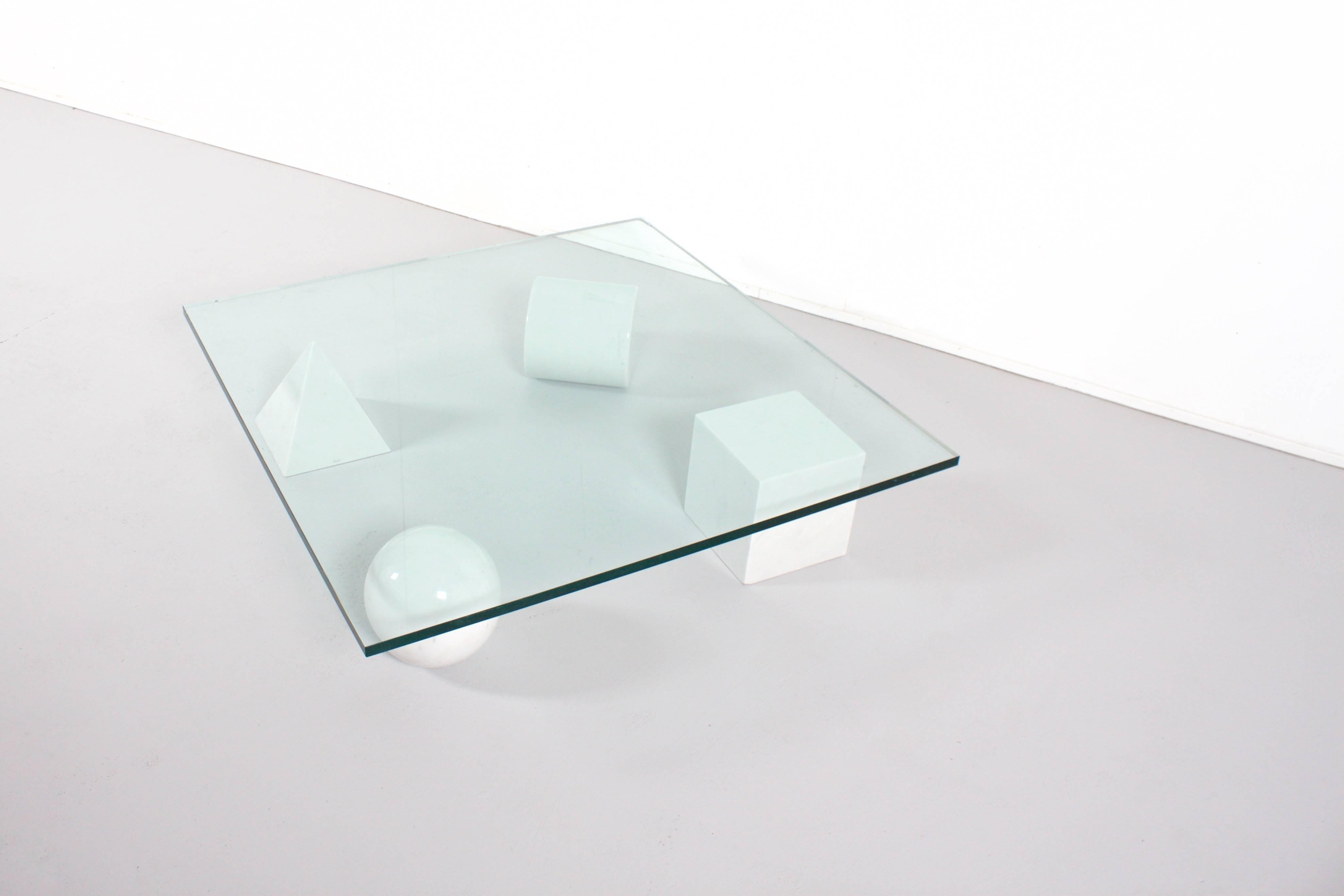 Mid-Century Modern Massimo and Lella Vignelli 'Metaphora' Coffee Table in Carrara Marble and Glass