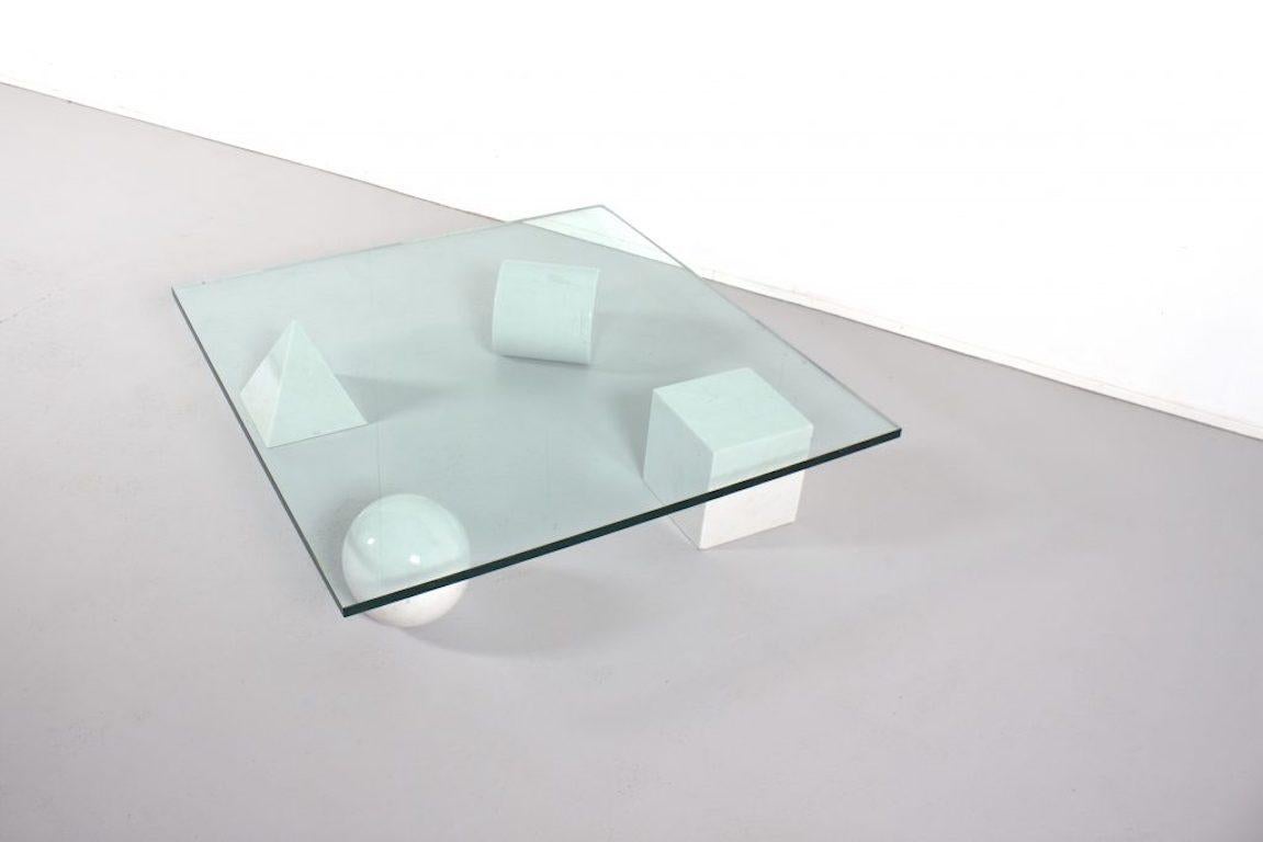 Italian Massimo and Lella Vignelli 'Metaphora' Coffee Table in Carrara Marble and Glass For Sale