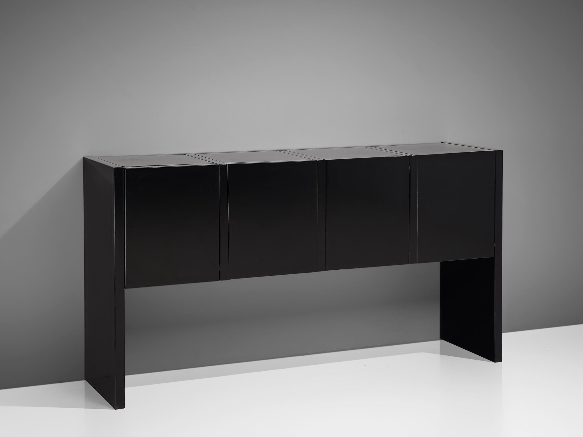 Massimo and Lella Vignelli 'Saratoga' Sideboard in Black High Gloss Lacquer In Good Condition In Waalwijk, NL