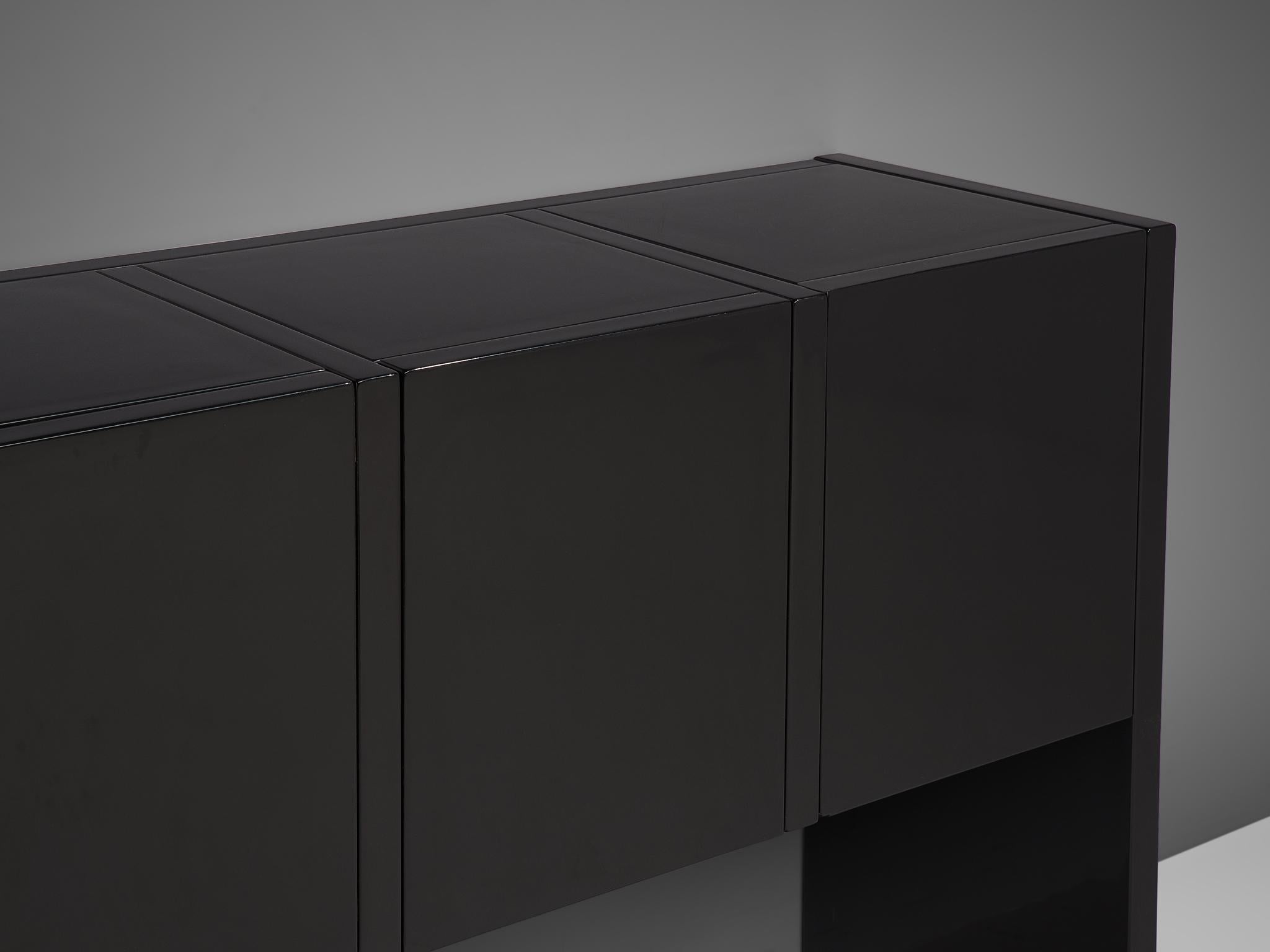 Wood Massimo and Lella Vignelli 'Saratoga' Sideboard in Black High Gloss Lacquer