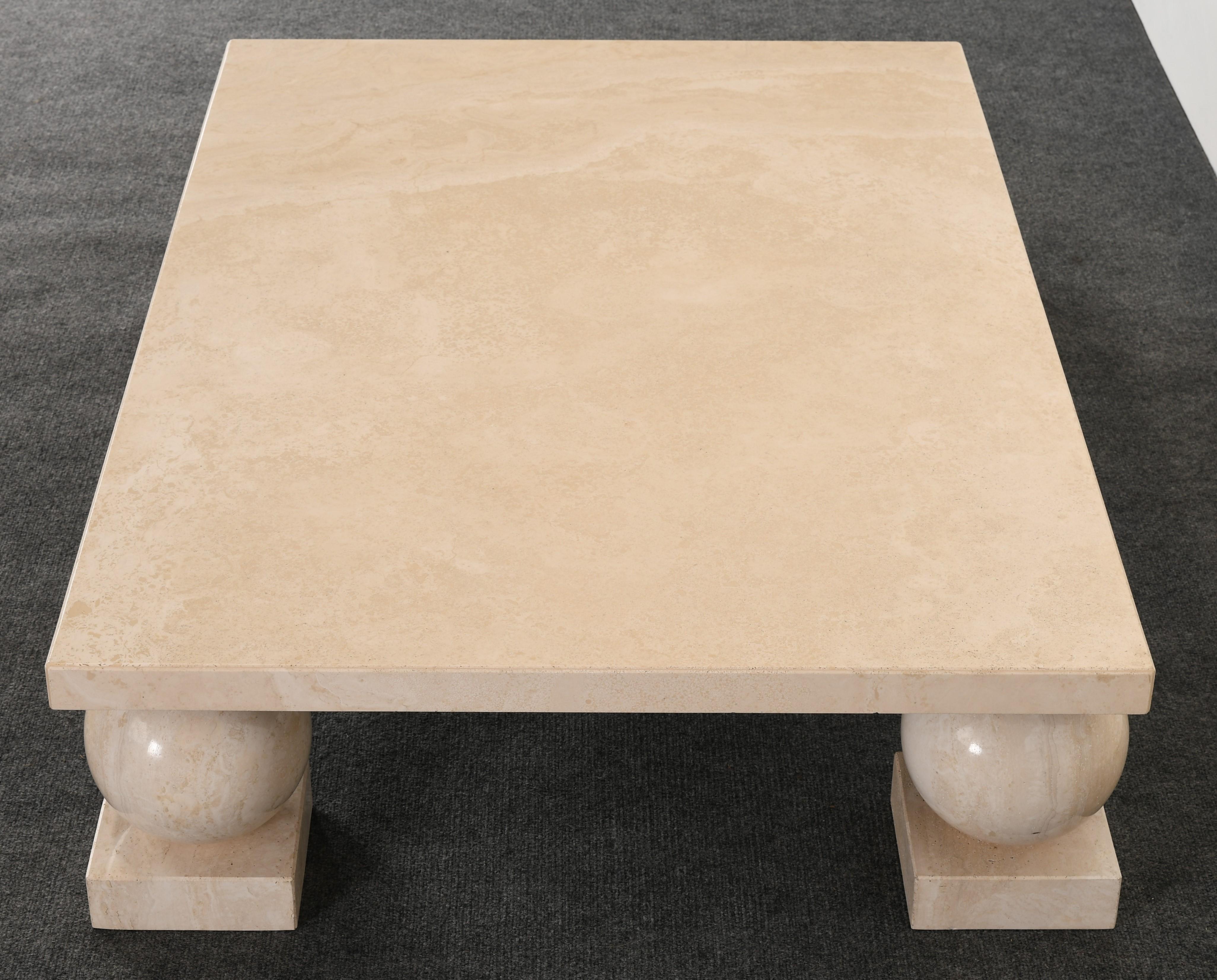 Massimo and Lella Vignelli Style Travertine Marble Coffee Table, 1980s In Good Condition In Hamburg, PA