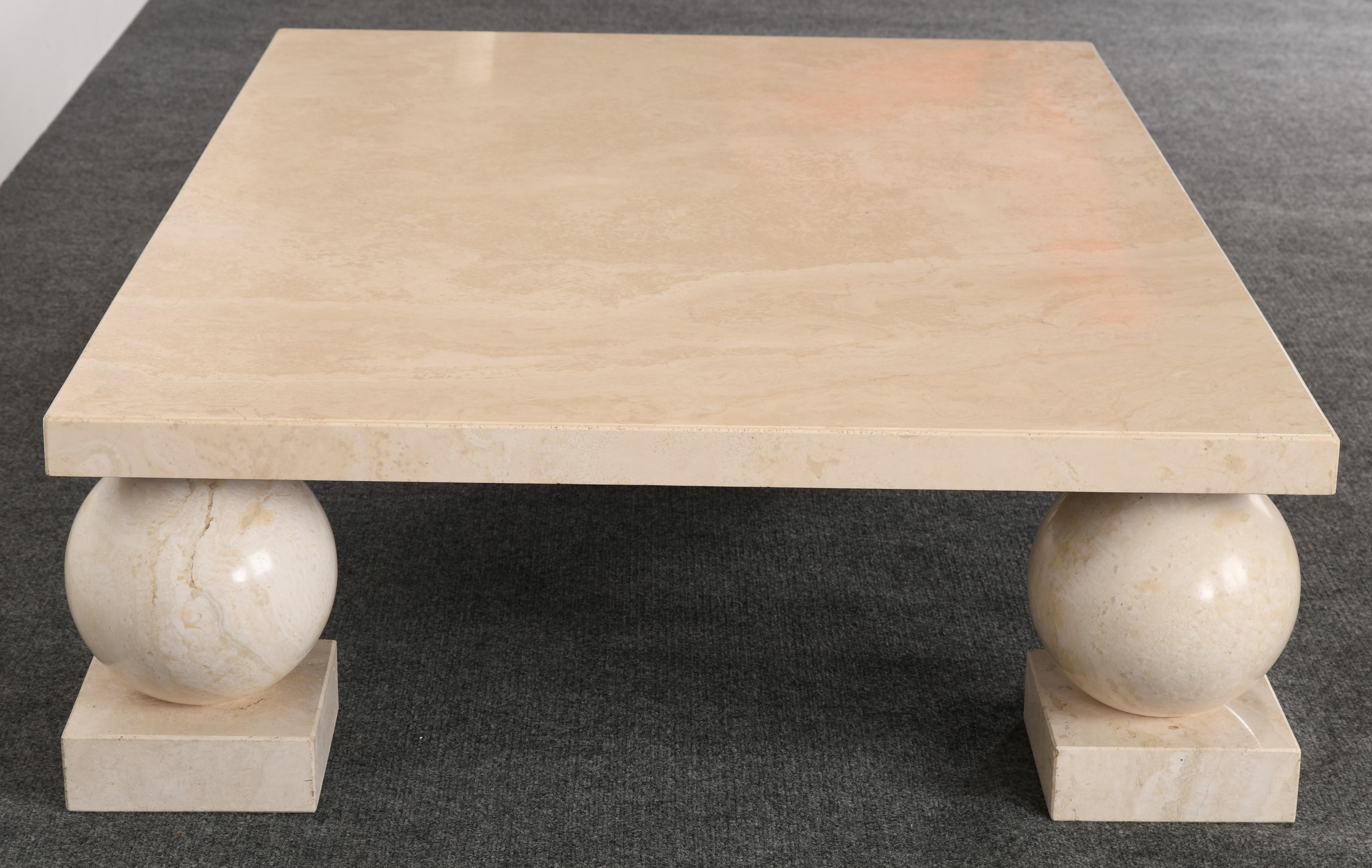 Late 20th Century Massimo and Lella Vignelli Style Travertine Marble Coffee Table, 1980s