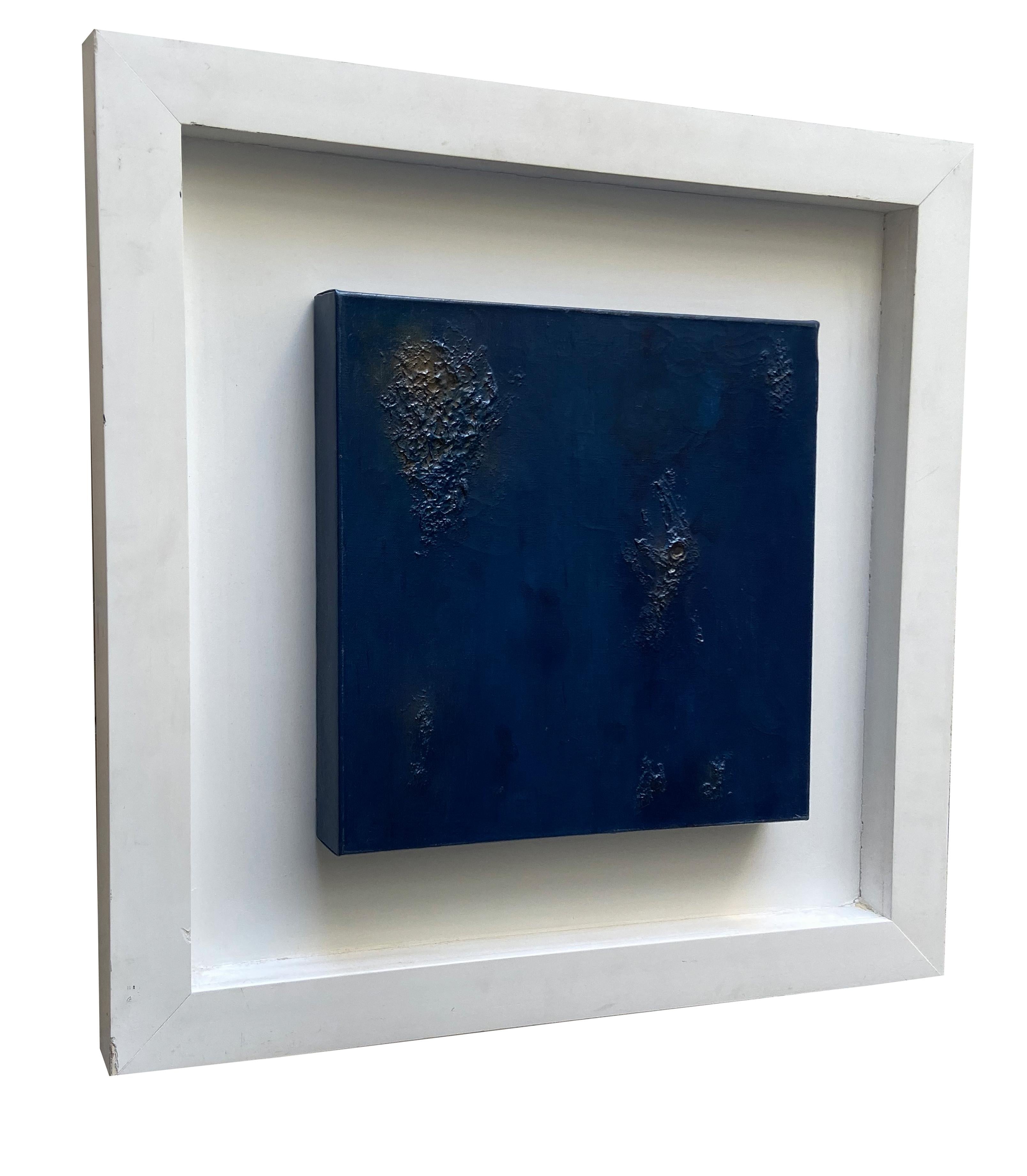 DEEP BLUE EMOTION - Mixed media on canvas cm.40x40 by Massimo Caiafa, Italy 2016. White laquered wooden frame cm. 70x70