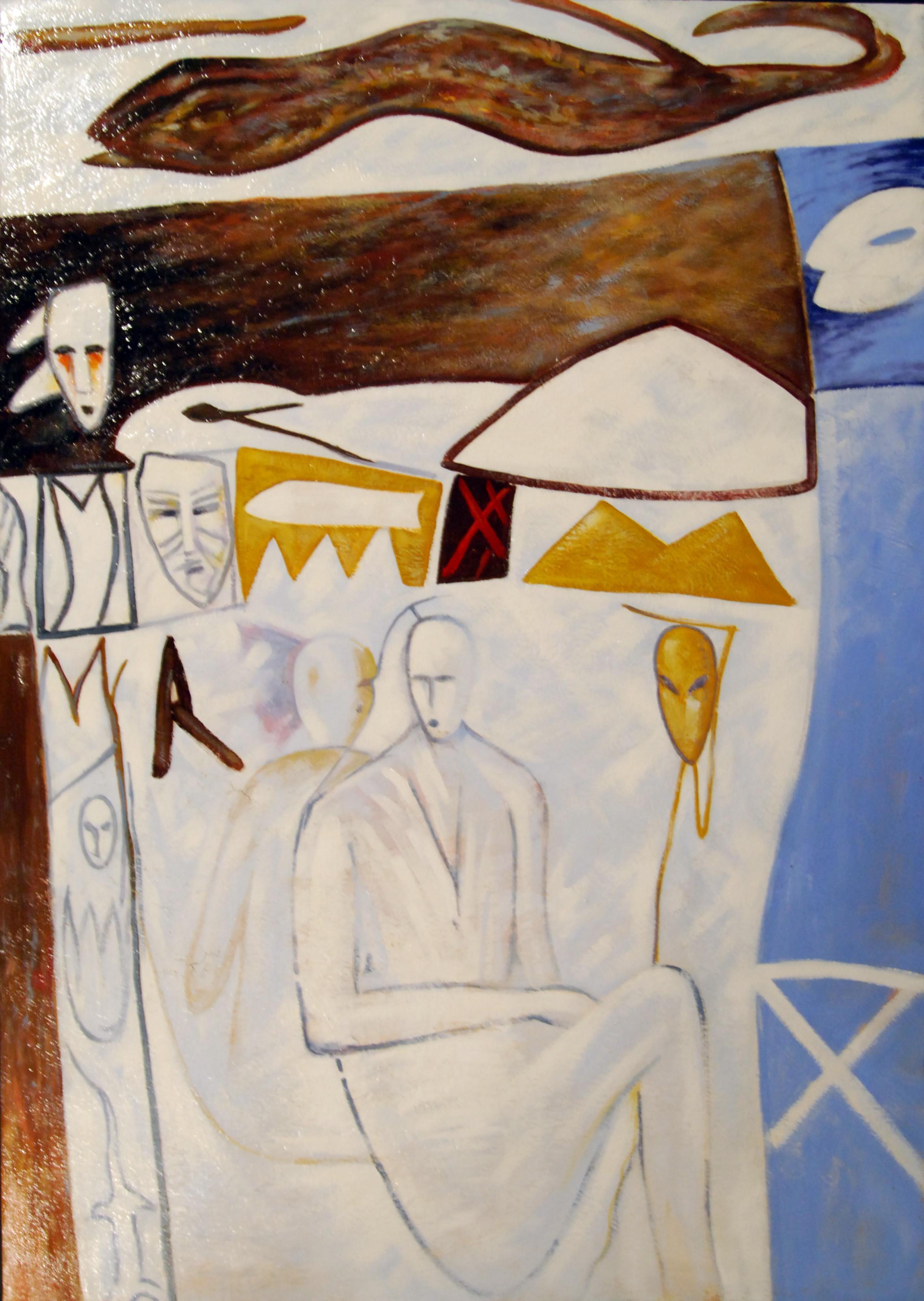 Untitle - Pittura astratta su tela ispirata al Maestro Mimmo Paladino - Painting di Massimo Caiafa