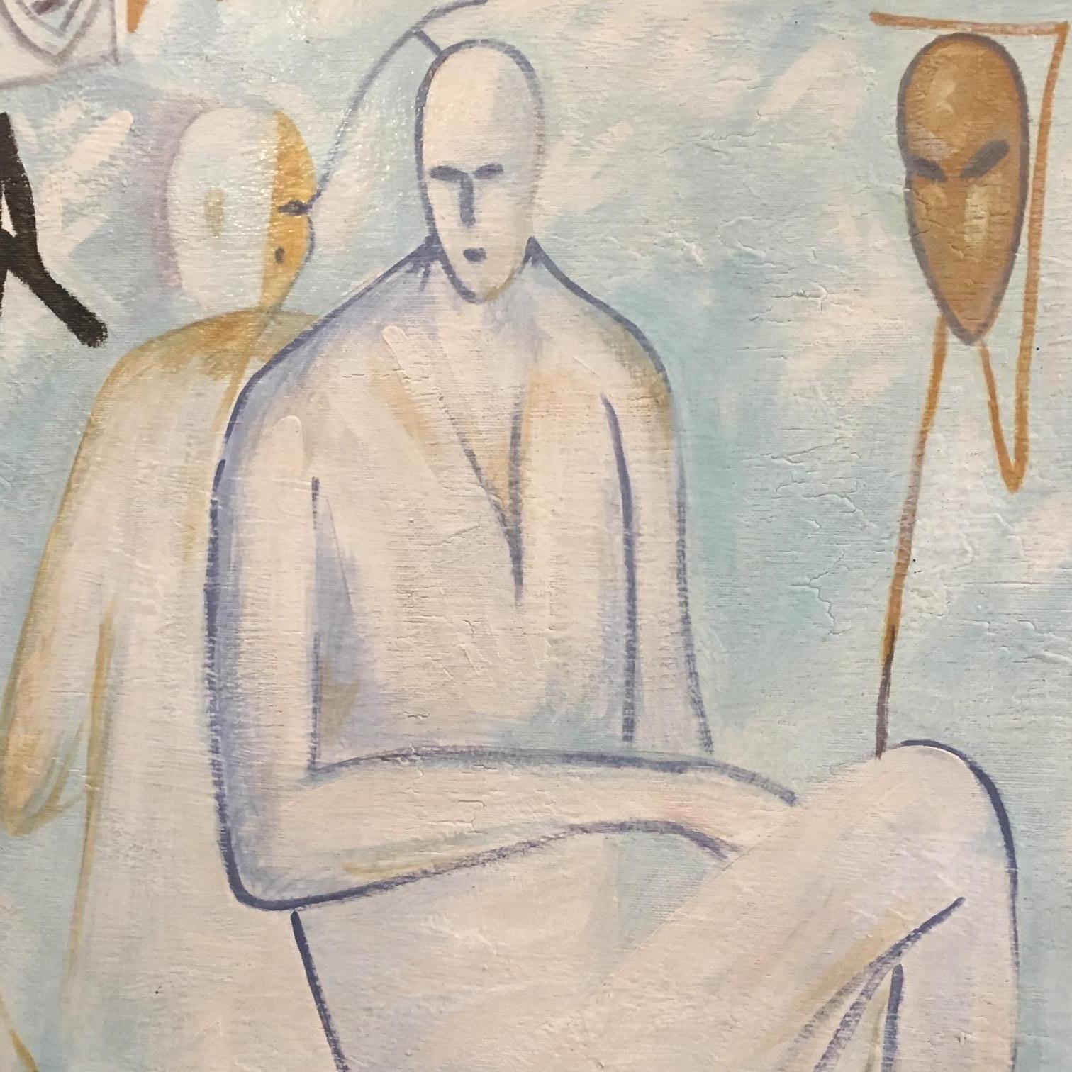 Untitle - Pittura astratta su tela ispirata al Maestro Mimmo Paladino - Figurative Painting Grigio di Massimo Caiafa
