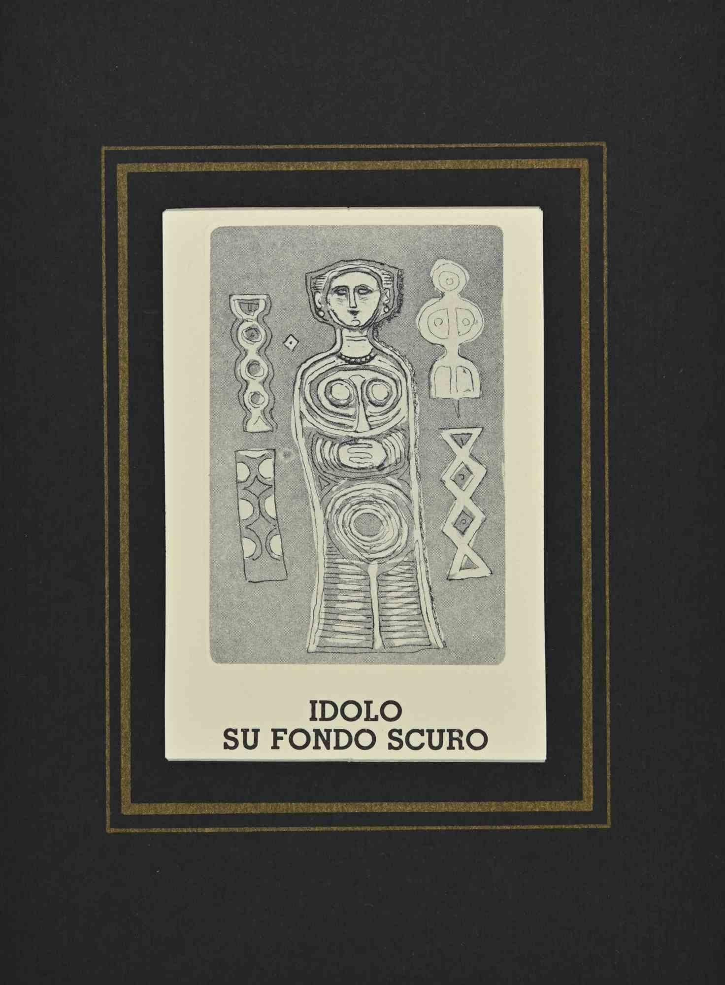 Idol on Dark Background is a print realized by Massimo Campigli in the 1970/1971s.

Etching on paper.

This artwork it is part of a series of works created in the last period of the artist and printed at the turn of the year of his death, which took