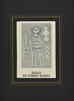 Idolo su sfondo scuro - Acquaforte di Massimo Campigli - Anni '70