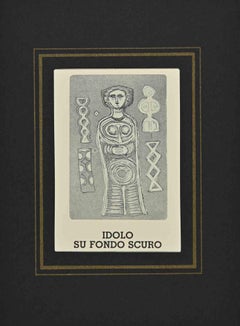 Idol auf dunklem Hintergrund – Radierung von Massimo Campigli – 1970er Jahre