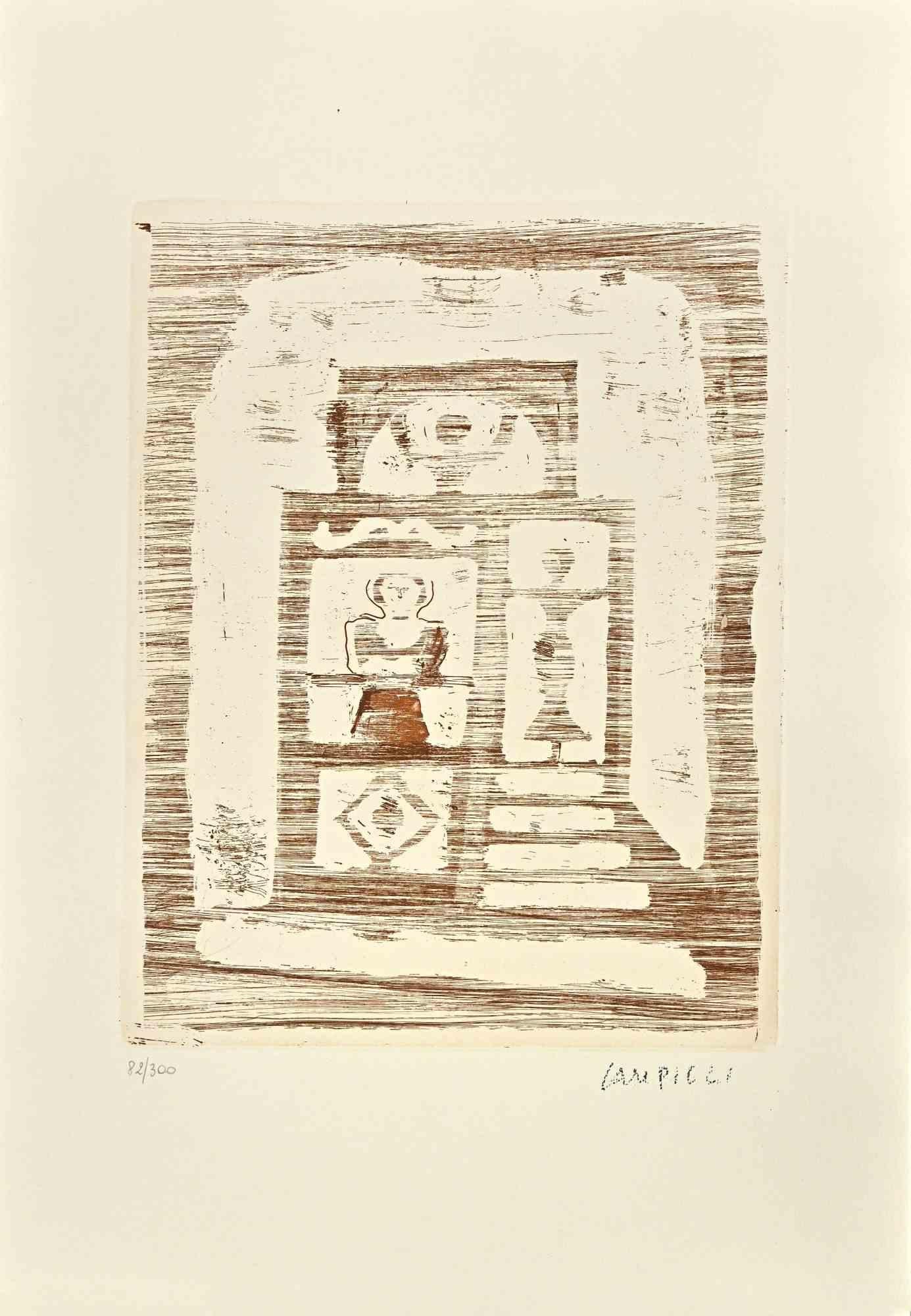 The House of Women is an original print realized by Massimo Campigli in the 1970s.

Etching on paper.

This artwork it is part of a series of works created in the last period of the artist and printed at the turn of the year of his death, which took