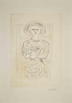 Vintage The Idol - Original Etching by Massimo Campigli - 1970s