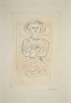 Vintage The Idol - Original Etching by Massimo Campigli - 1970s