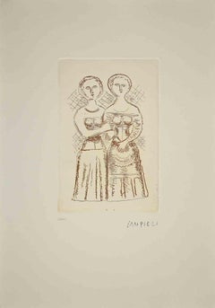 Vintage The Two Women - Etching by Massimo Campigli - 1970s