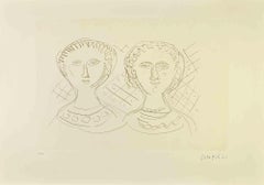 Las dos mujeres - Aguafuerte de Massimo Campigli - Años 70