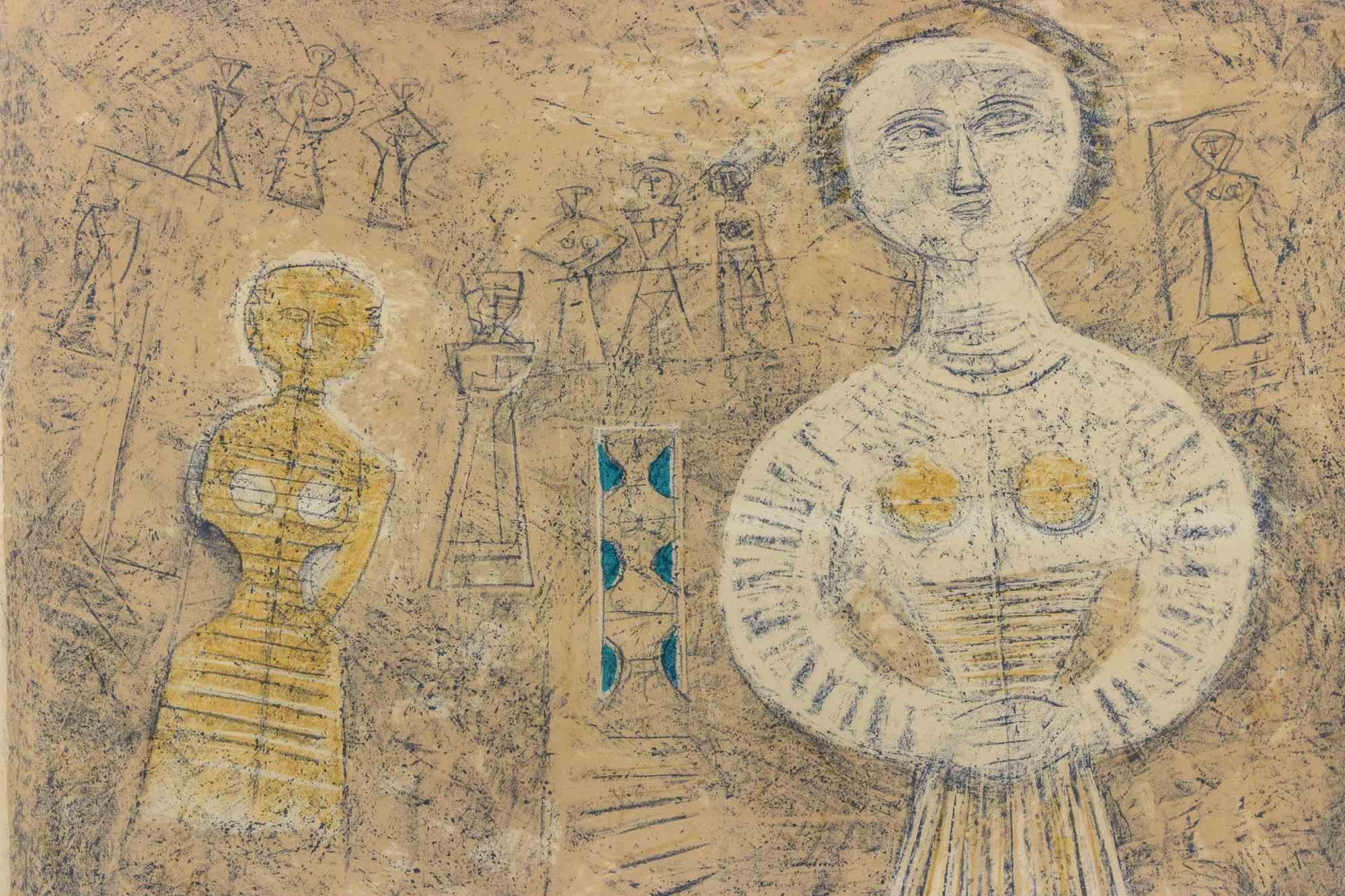 Zwei Frauen - Lithographie von Massimo Campigli - 1959 im Angebot 1