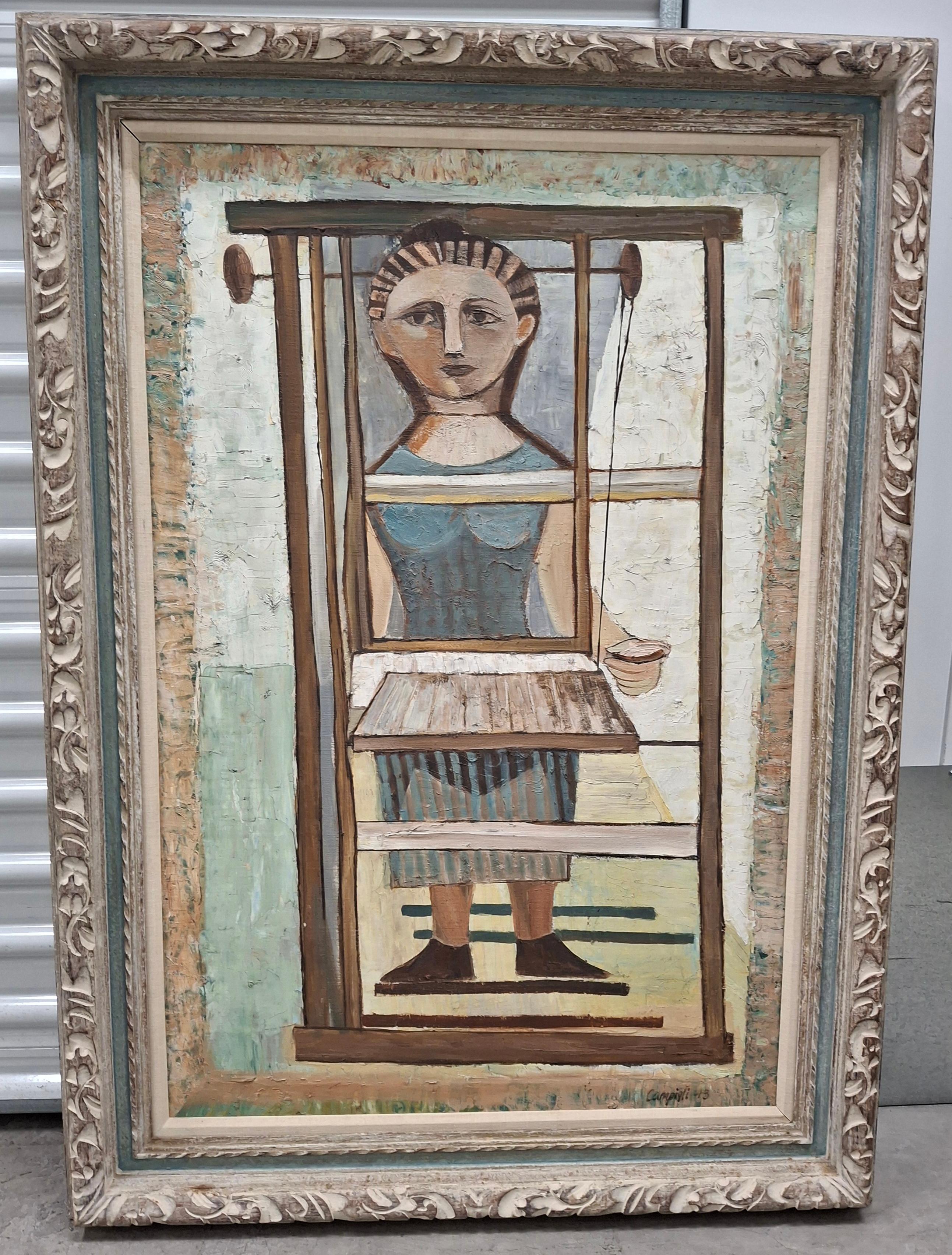 Woman at a Loom Oil Painting, Signed Campigli, 1943