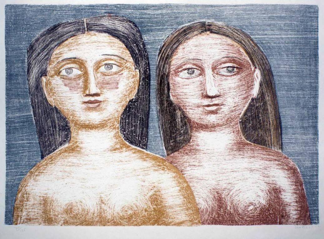 Due Nudi - Original Lithograph by M. Campigli - 1952